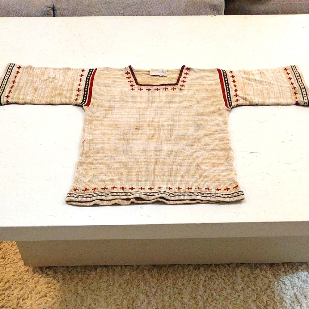 Beige and Red Knit Sweater